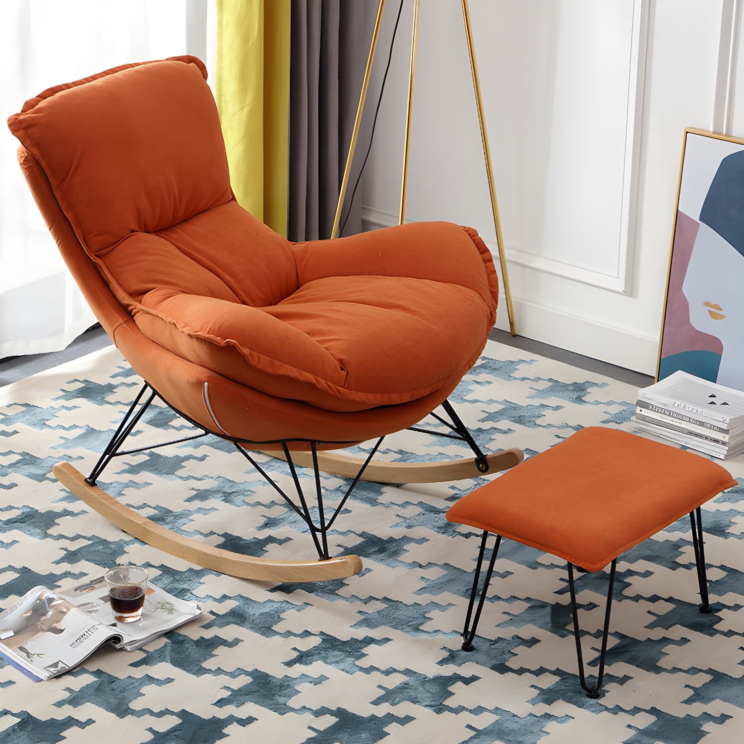Upholstered Rocker Chair Living Room Rocking Chair with Padded Seat - image 16