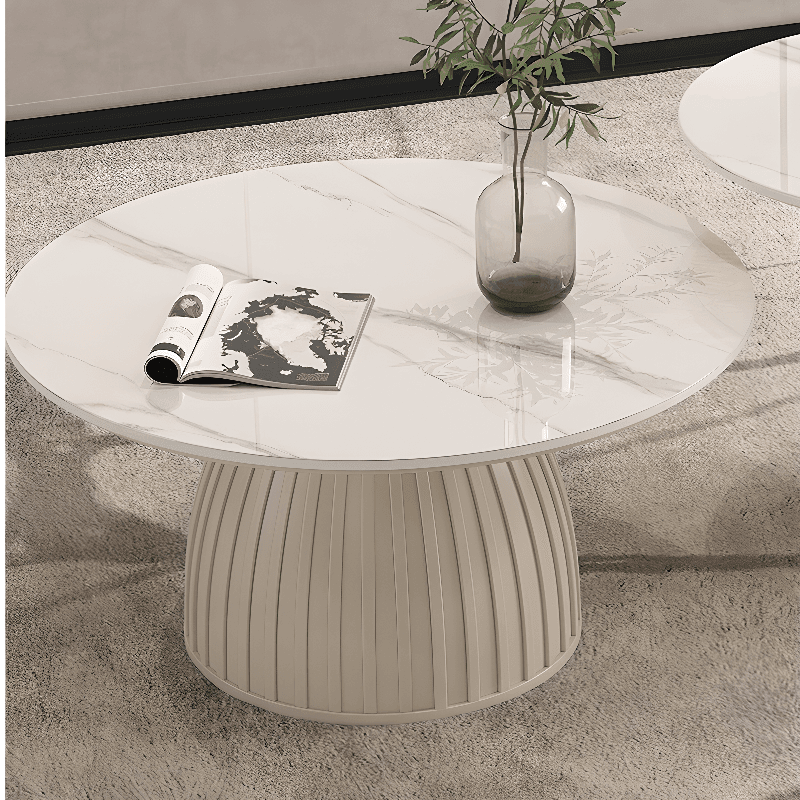 Scratch-repellent White Sintered Stone Rounded 1 Tier Single/Nested Side Table with Single Pedestal Base for Indoor Use - image 8