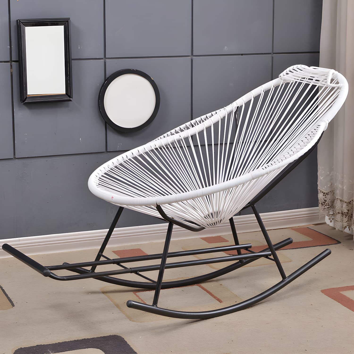 Modern Minimalist Rocker Chair Metal Frame Spindle Rocker Chair for Home - image 14