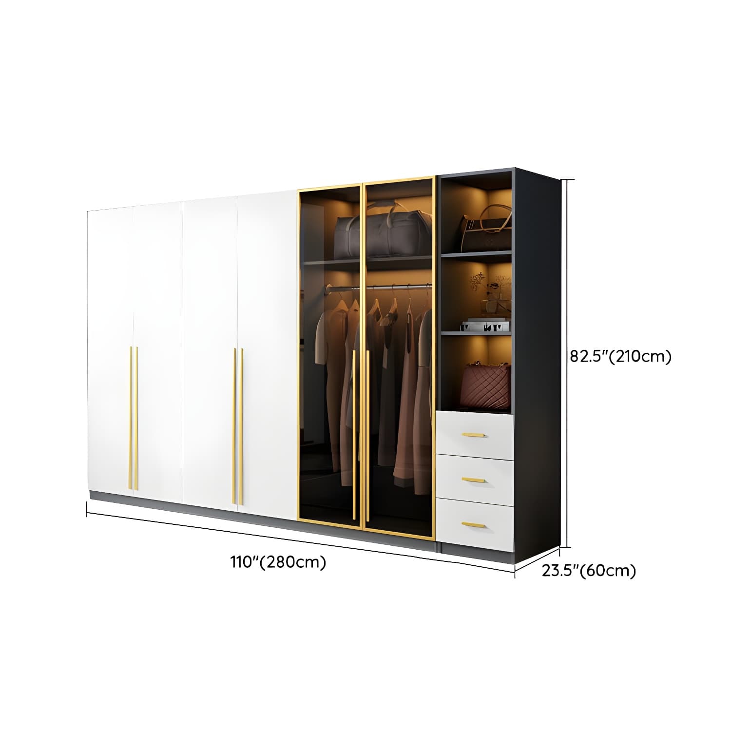 Contemporary Color Block Glass Doors Combination Armoire with Shelves Storage - image 27
