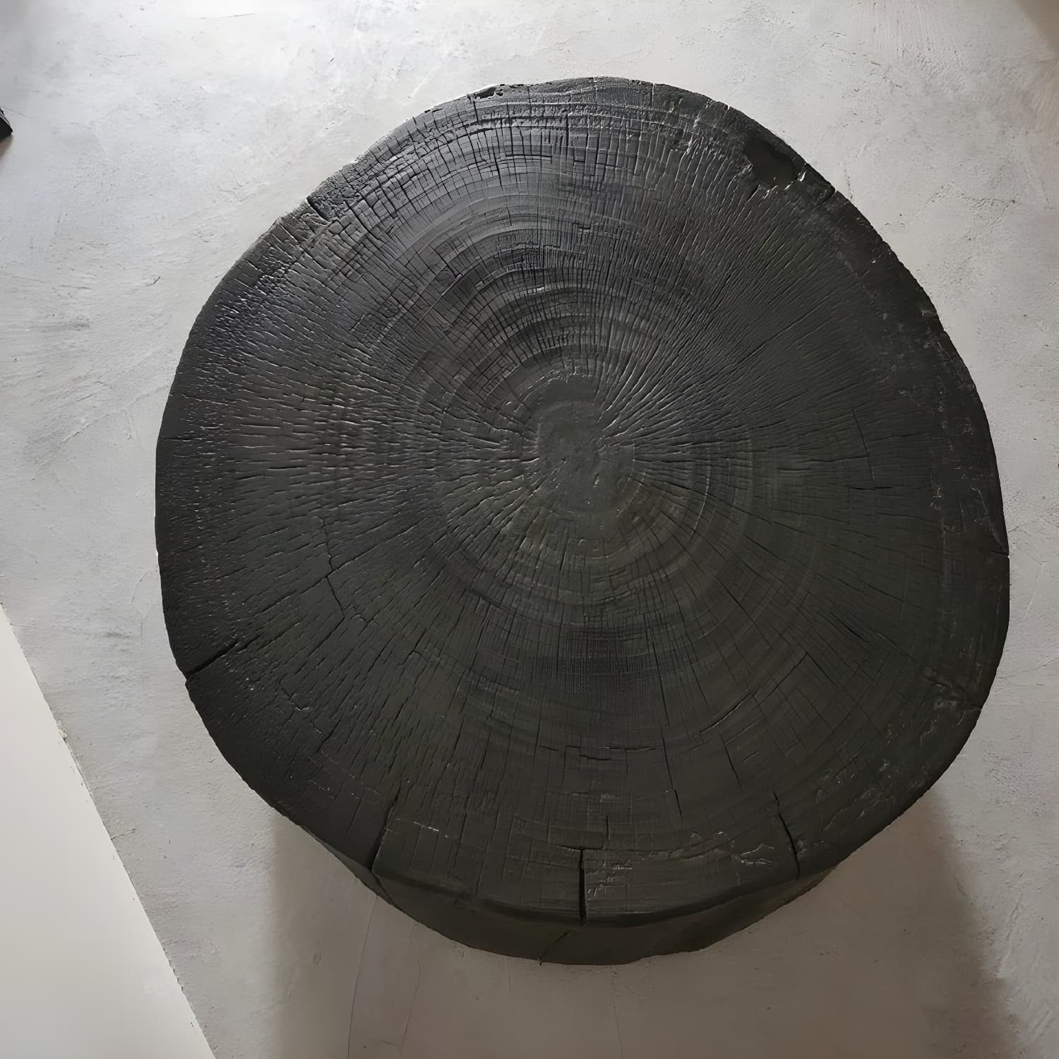 Round Wood Mid-Century Modern Coffee Table with Drum Base and Distressed Finish - image 4