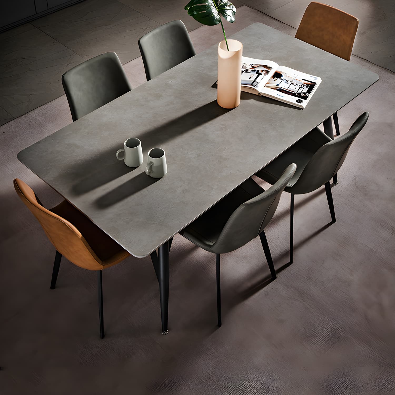 Sleek Rectangle Stone Dining Table with Black Steel Legs, Scratch Resistant - image 4