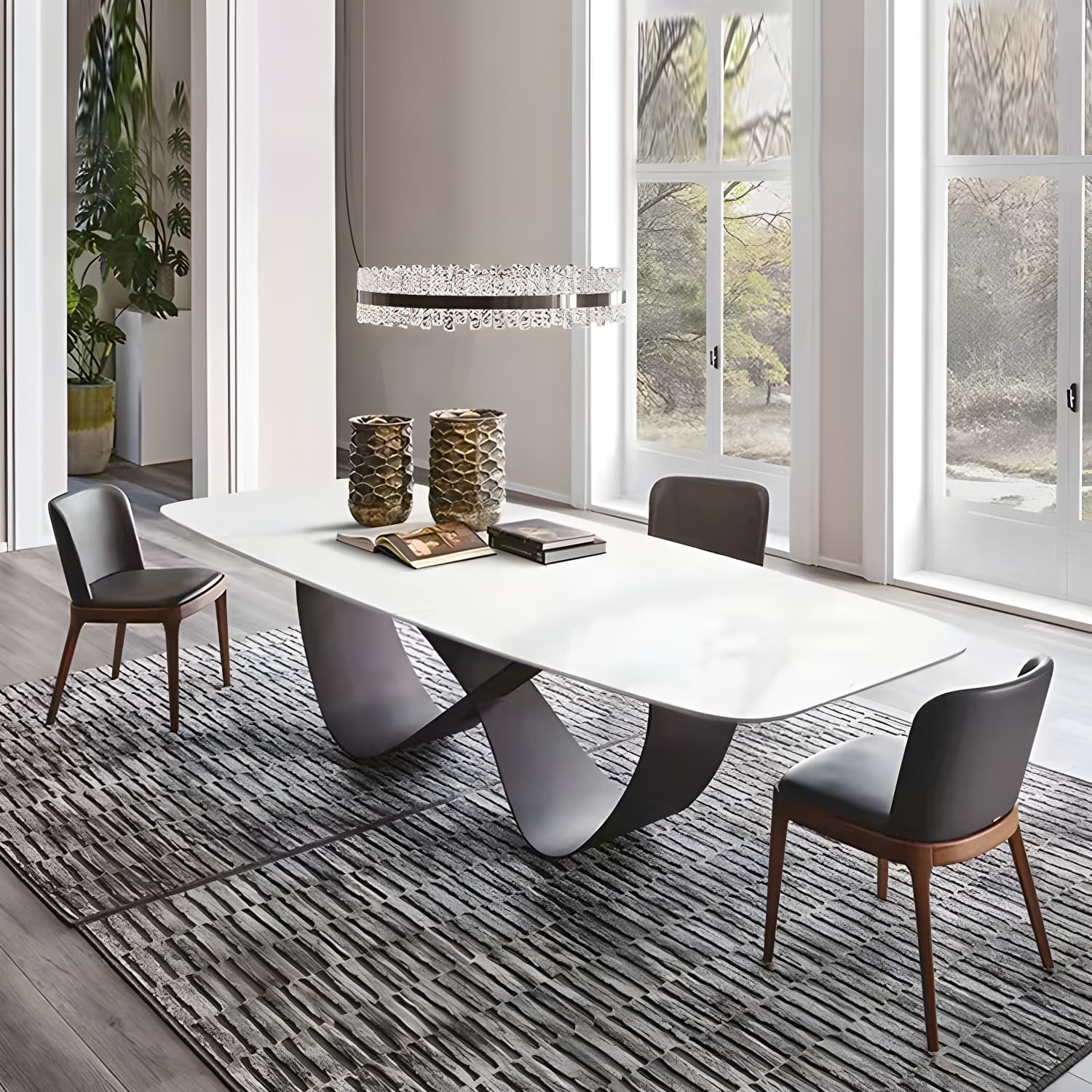 Stone Top Dining Table Industrial Rectangle Table with Pedestal Base - image 14