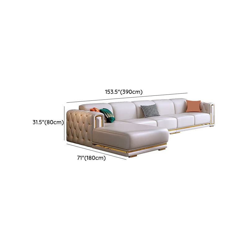Glam Genuine Leather Sofa and Chaise in Beige with Square Arm - image 22