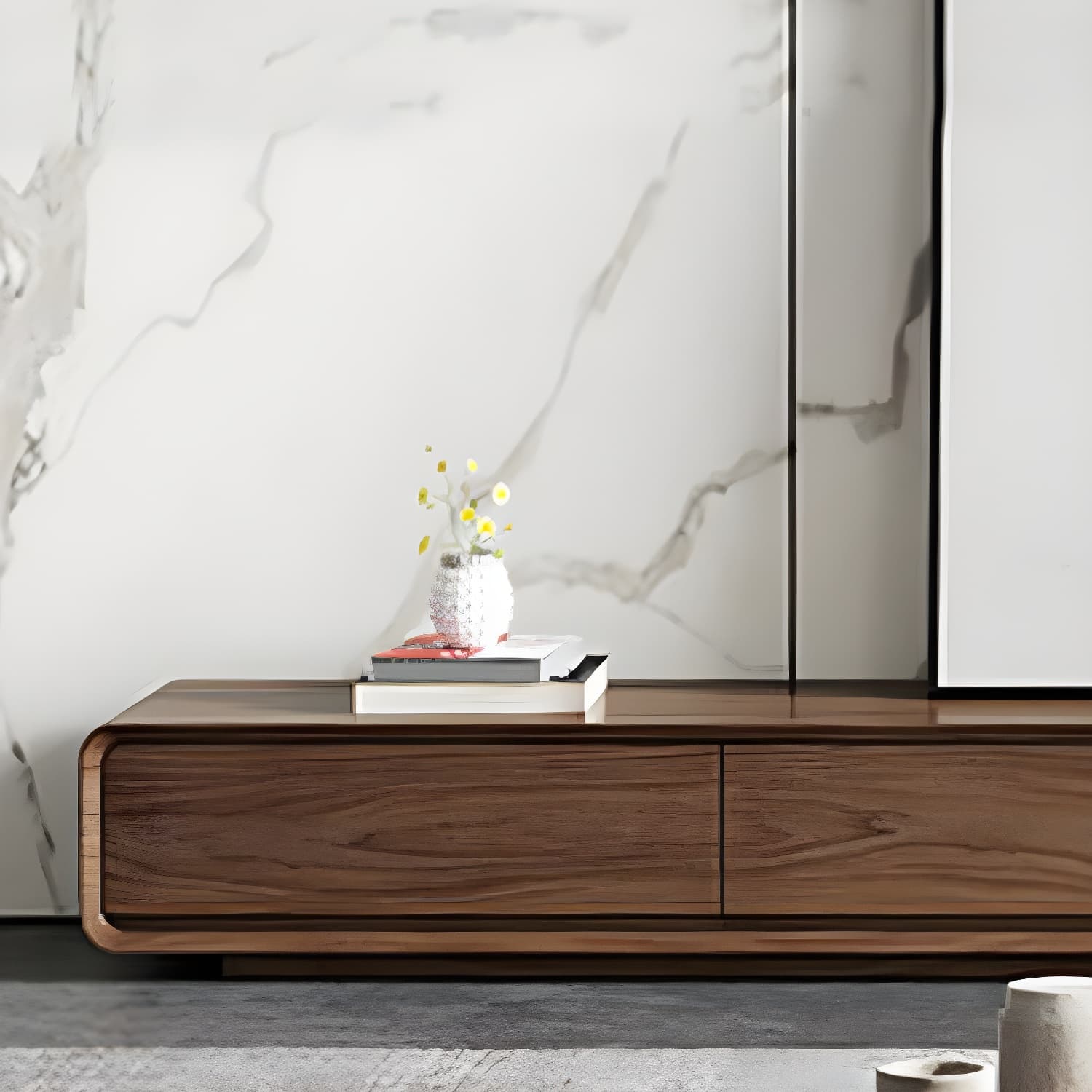 Nordic TV Cabinet Walnut Living Room Furniture Small Family TV Stand Console - image 8