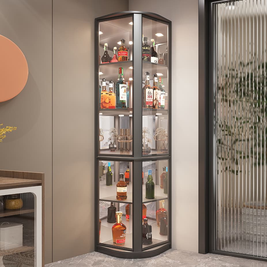 Modern Gray Corner Accent Cabinet with Glass Doors and 2 Shelves - image 5
