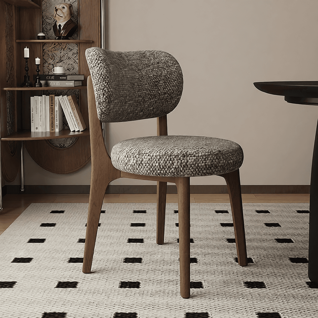 Modish Dining Room Side Chair with Padded Upholstery, Timber Legs, and Low Back