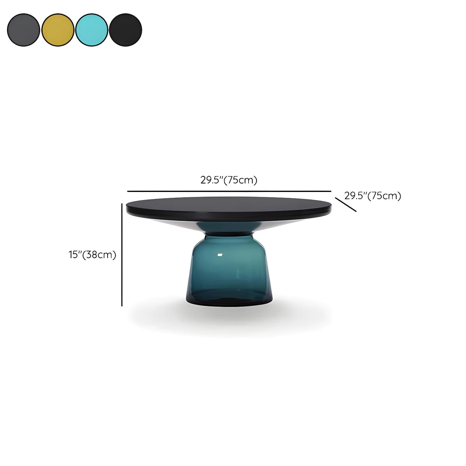 Small Size Modern Round Black Glass Coffee Table - Pedestal Base, Non-Upholstered - image 17