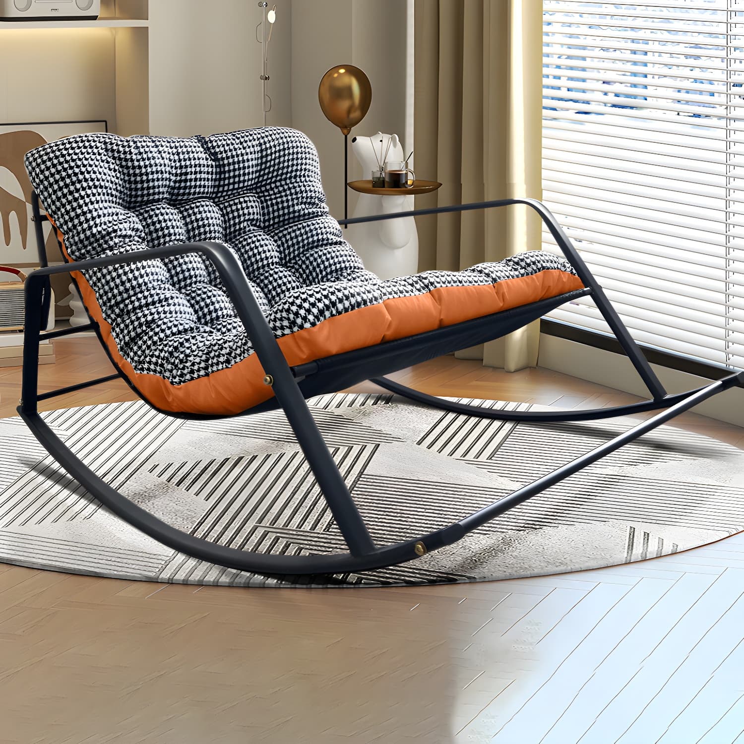 Stylish and Comfortable Modern Black Metal Rocking Chair with Removable Cushions - image 9