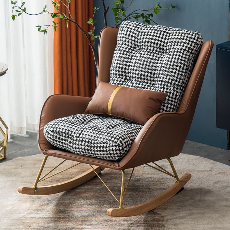 Contemporary Resistant To Dirt Upholstered Rocking Seat with Natural Wood & Metal Base and Recessed Arm - image 4
