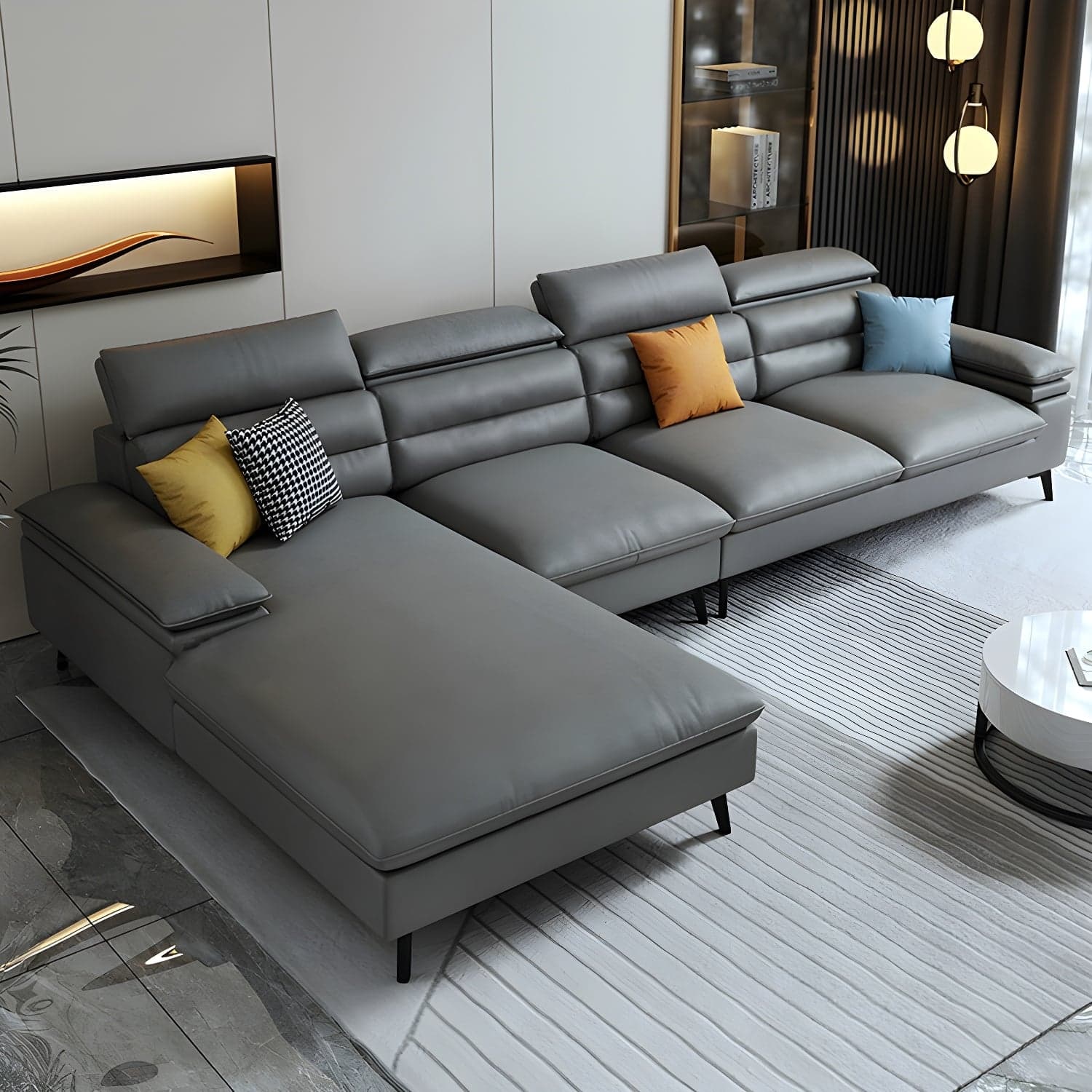 Modern L-Shape Sofa Chaise in Tech Cloth with Stationary Design and 3 Piece Set - image 4