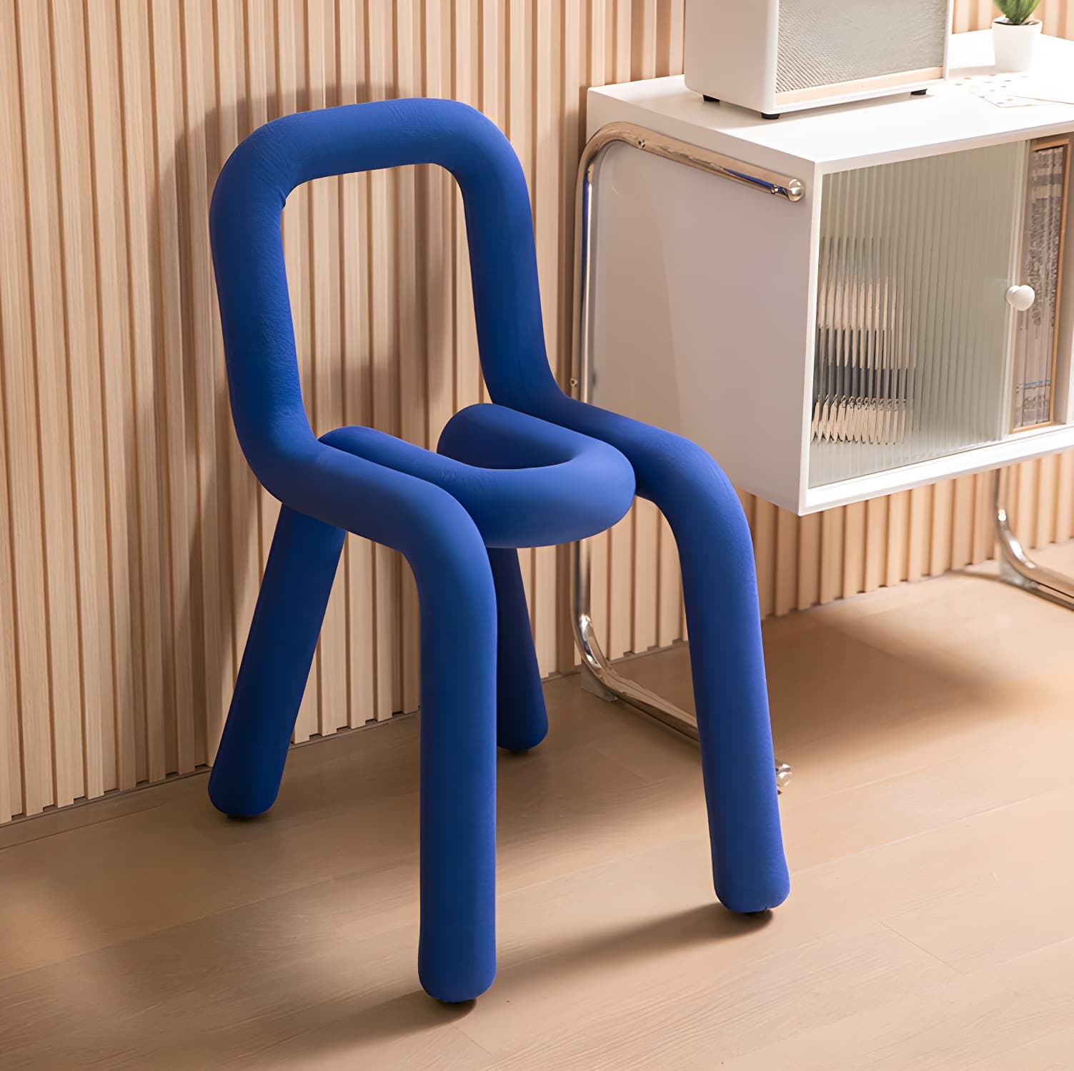 Scandinavian Style Velour Side Chair with Open Back and Metal Legs for Kitchen & Dining - image 17