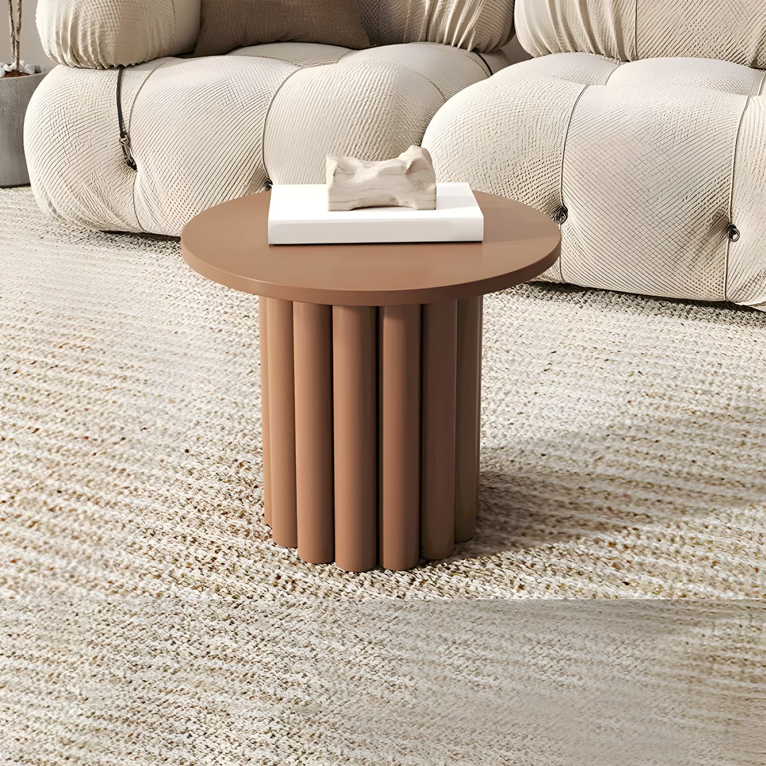 Coffee Cocktail Table 4 Legs Round Wooden Scandinavian Brown - image 11