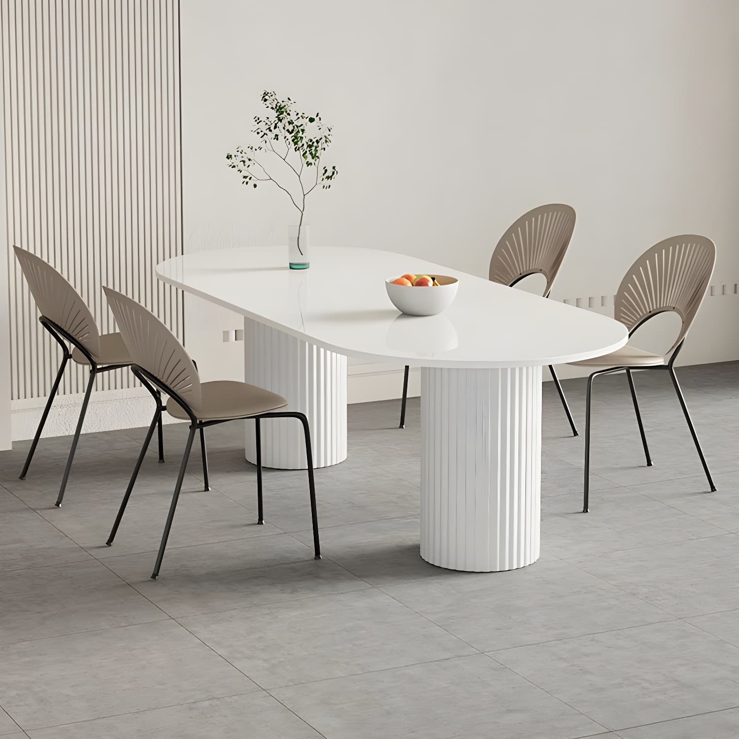 Oval Dining Table Modern Stone Dining Table in White with Double Pedestal - image 4