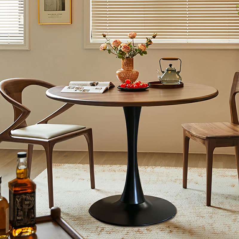 Modern Round Fixed Table Rubber Solid Wood Standard Height Dining Table for Seats 2 - image 4
