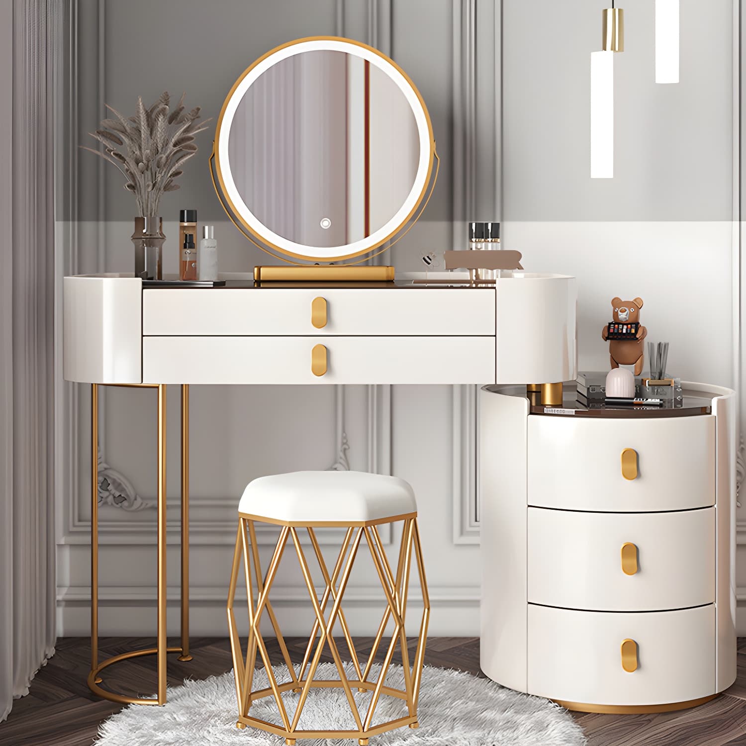 Glass/Stone Dresser Modern Make-up Vanity with 5/6 Storage Drawers - image 6