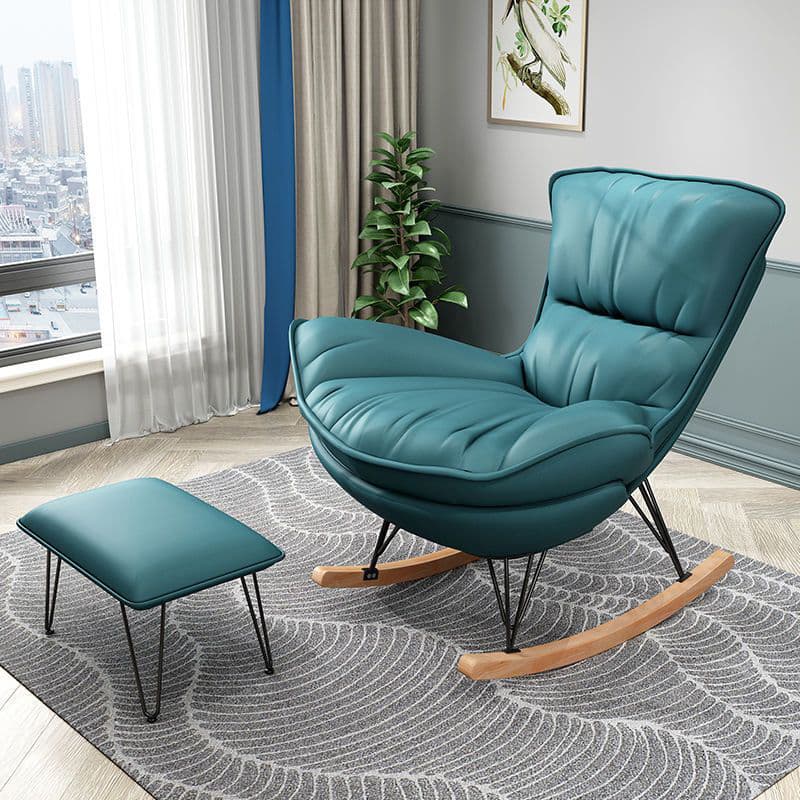 Elegant Upholstered Rocking Chair with Natural Wood Legs - Modern Style for Chic Home Decor