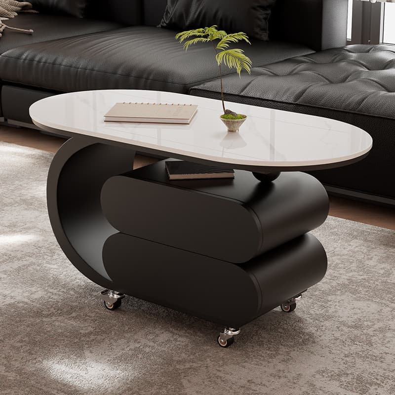 Simplistic Oblong Side Table with Wheel Base, Swivel Wheels, and Drawers