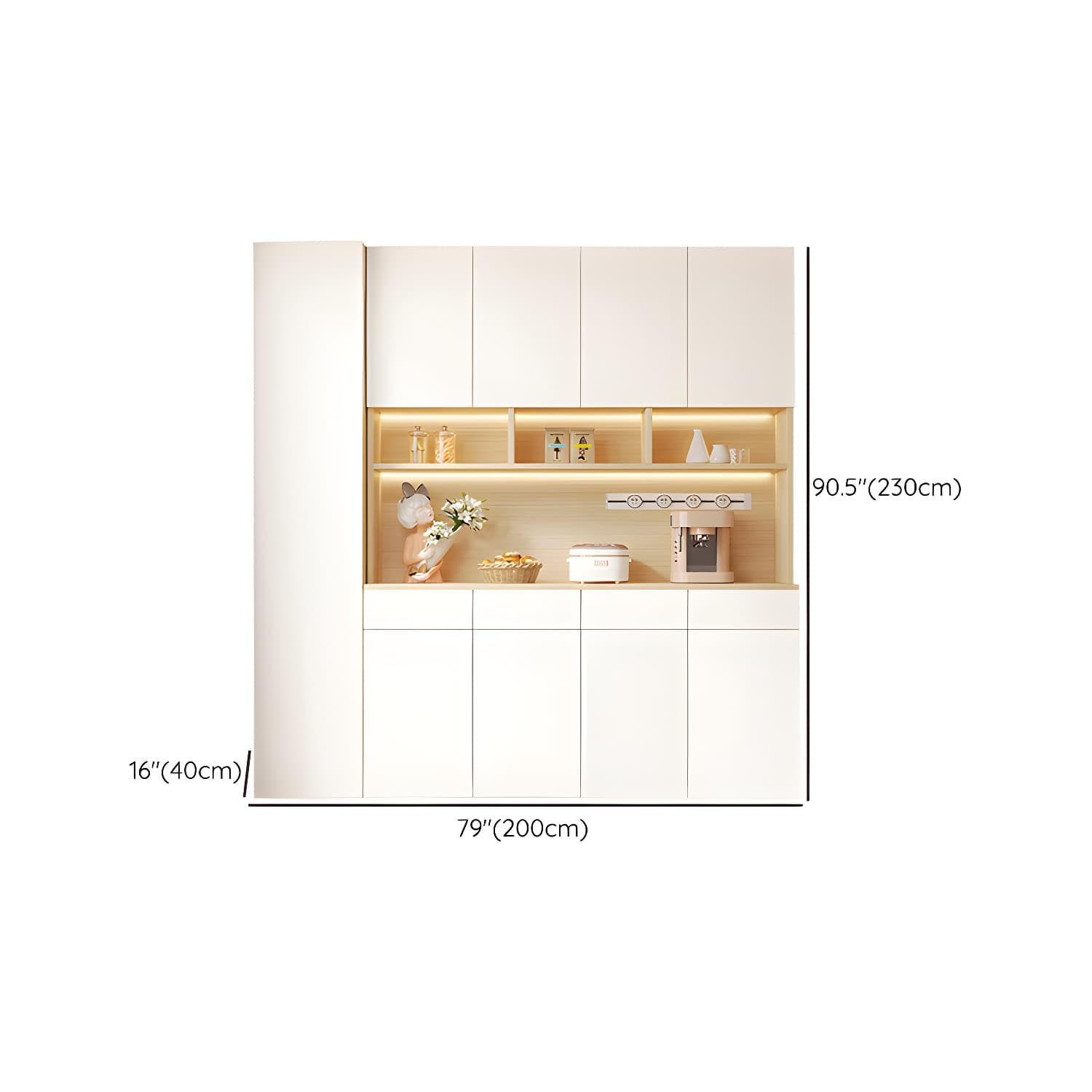 Scandinavian White Wood Buffet Sideboard Cabinet with Cabinets and Shelves - image 21