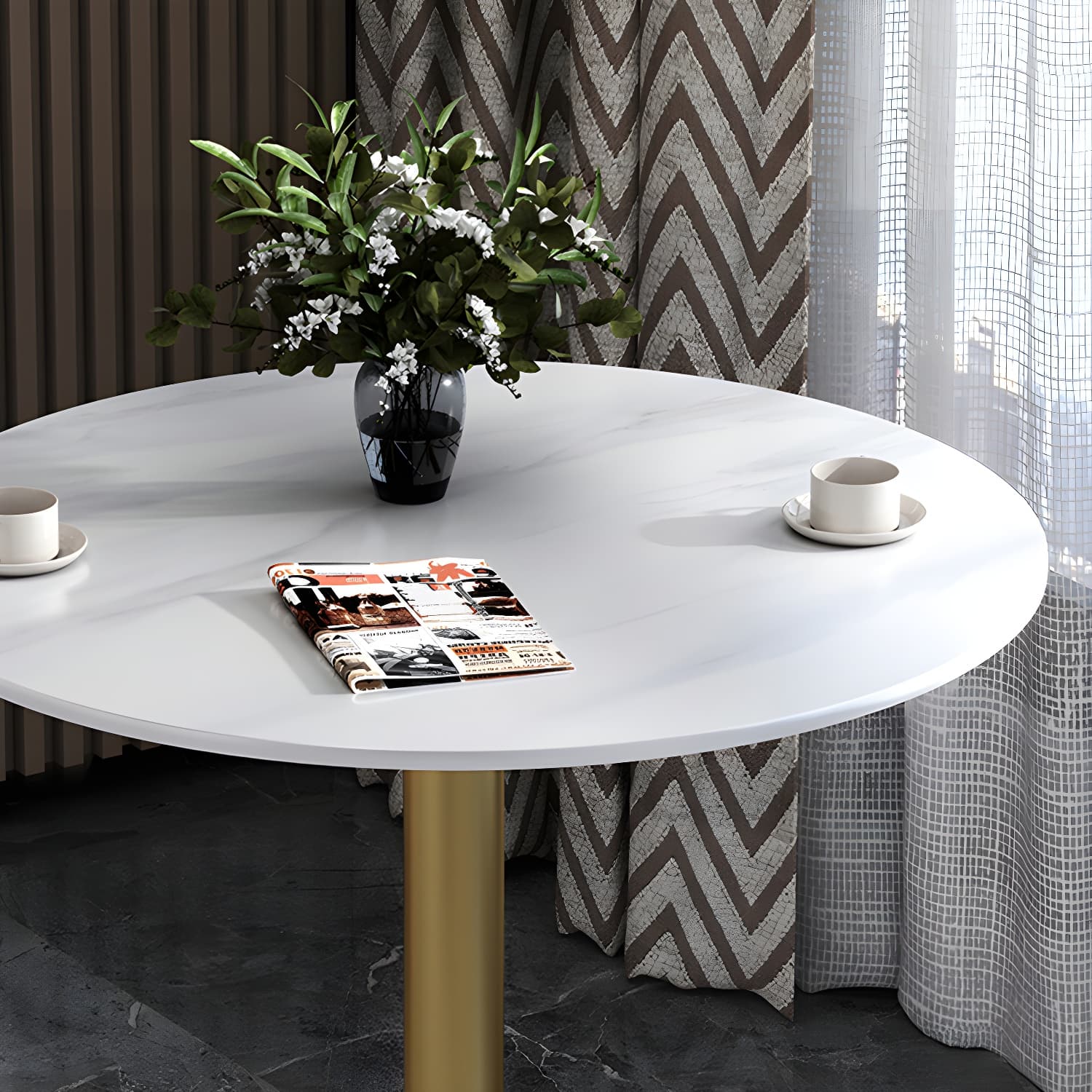Round Sintered Stone Top Table Contemporary Metal Base Dining Table - image 10