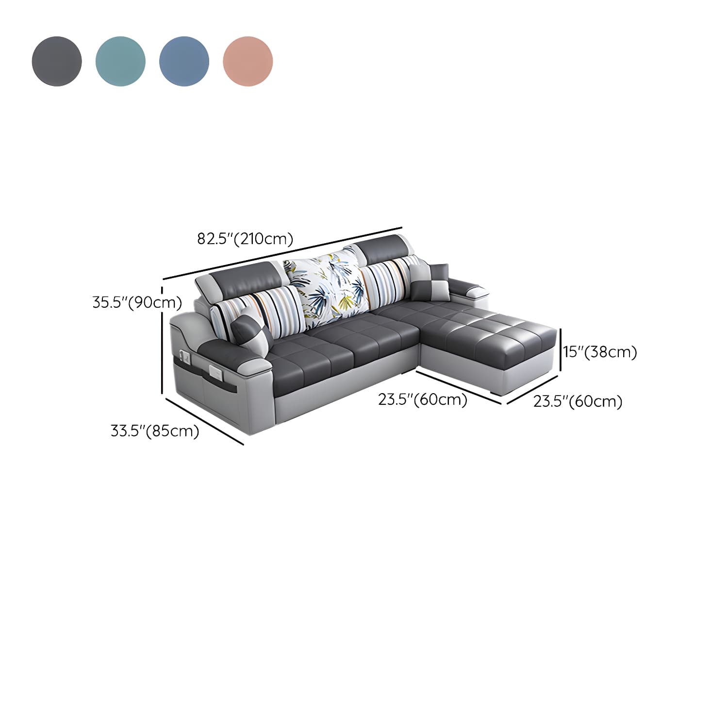 Reversible L-Shape Scandinavian Sectional Sofa with Ottoman and Adjustable Headrest in 2 Piece Set - image 20