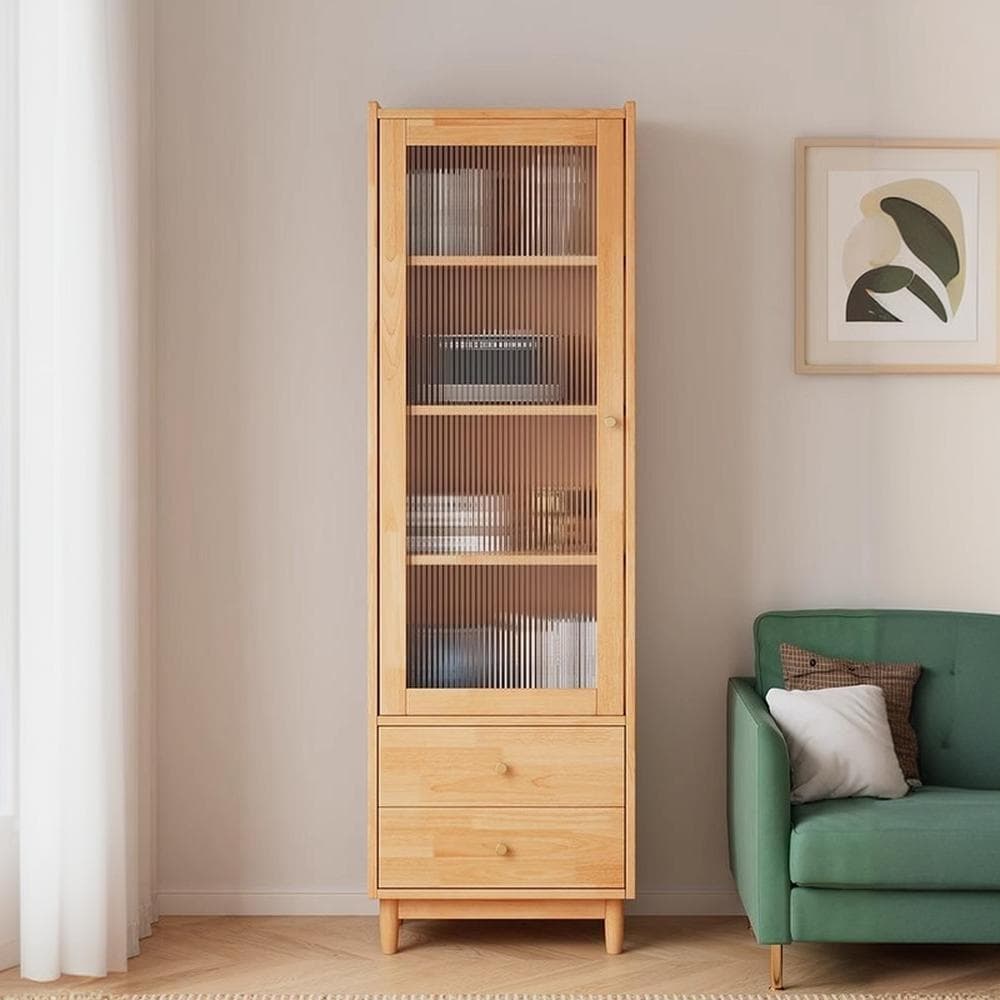 Scandinavian Solid Wood Accent Cabinet with Glass Door, 1 Cabinet and 2 Drawers for Living Room - image 4