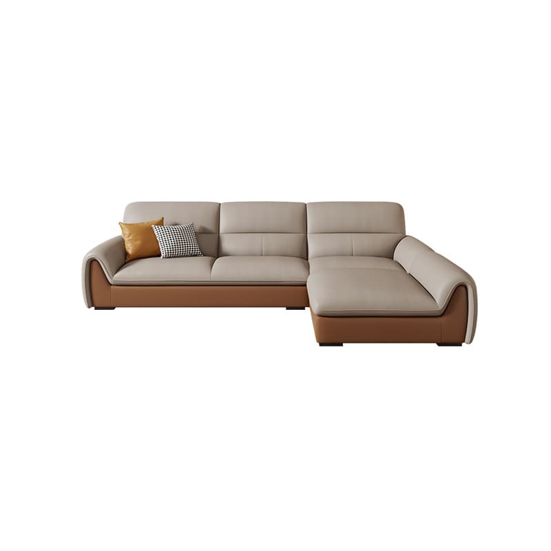 Modern Brown Leather Pillow Top Sectional Sofa with Wood Frame - image 5