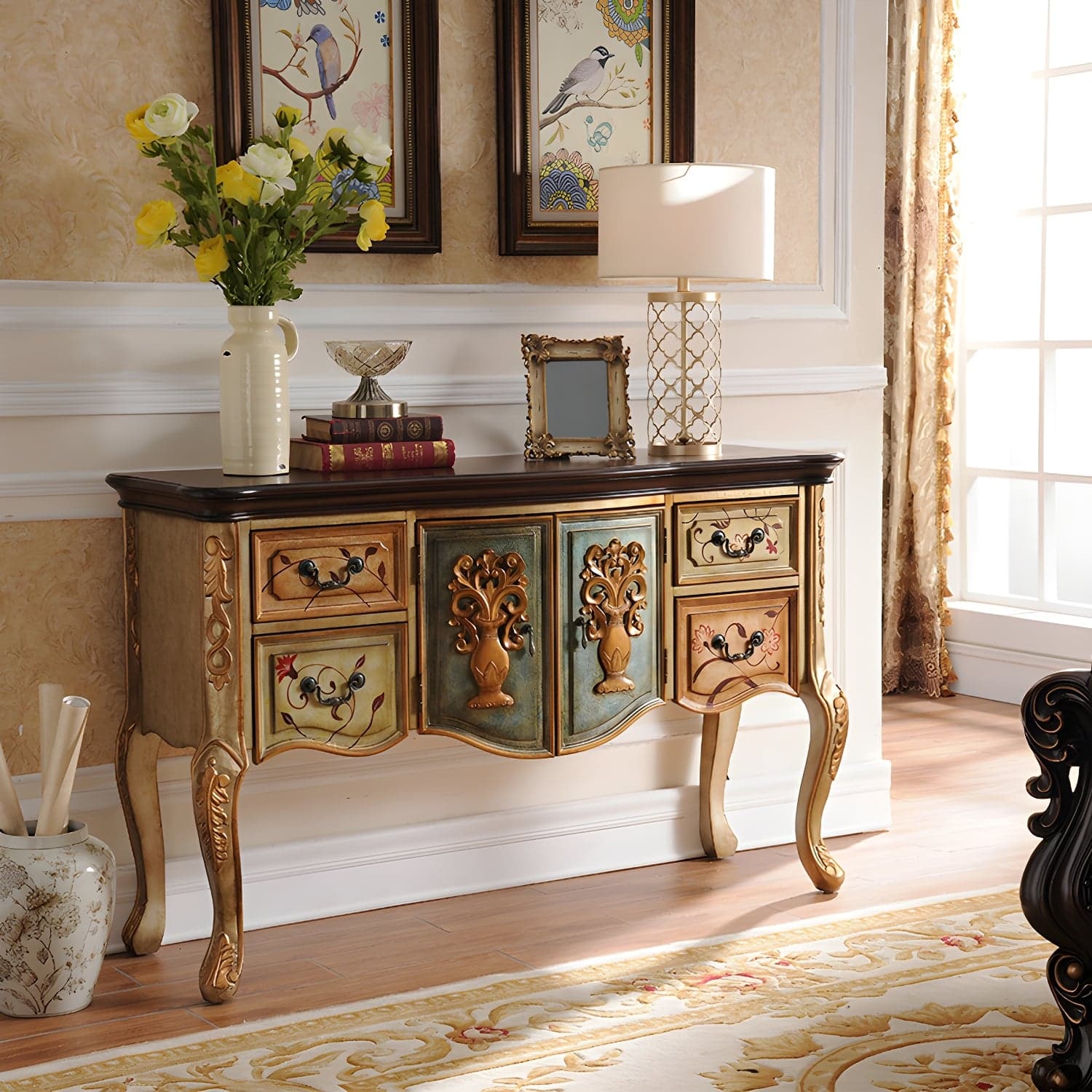 Solid Wood 35.4" Tall 2 - Door Accent Cabinet, Industrial Accent Cabinet with 4 Drawers - image 4