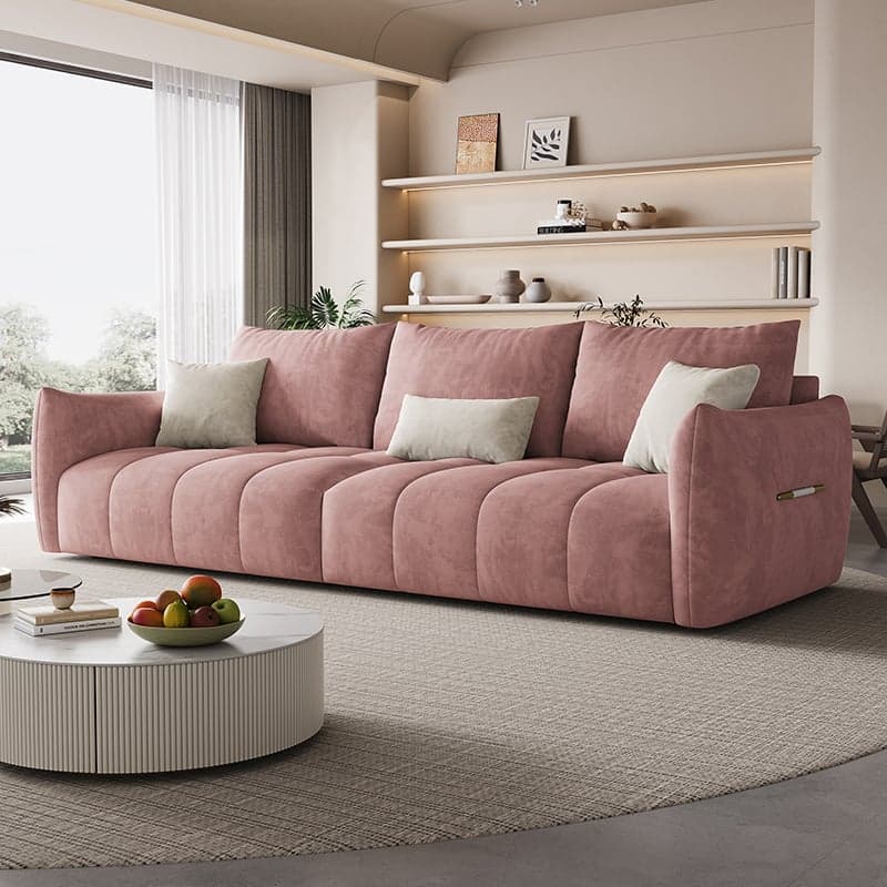 Contemporary Modern Solid Color Standard Sofa in Gray/Amber Color/Off-White for 3 with 3 Pillows - image 10