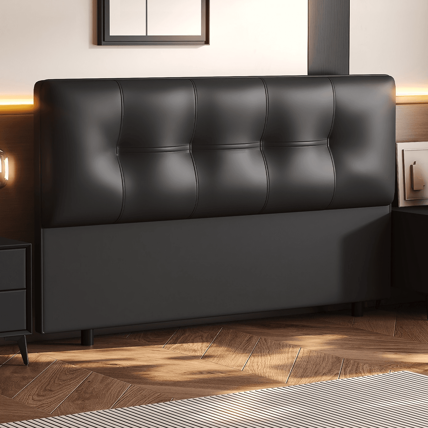 Simplistic Style Panel Headboard with No Distressing, Piled Tufted Rectangular Design for King/Queen/Full Bed, Featuring Sponge Upholstery and Standard Height - image 4