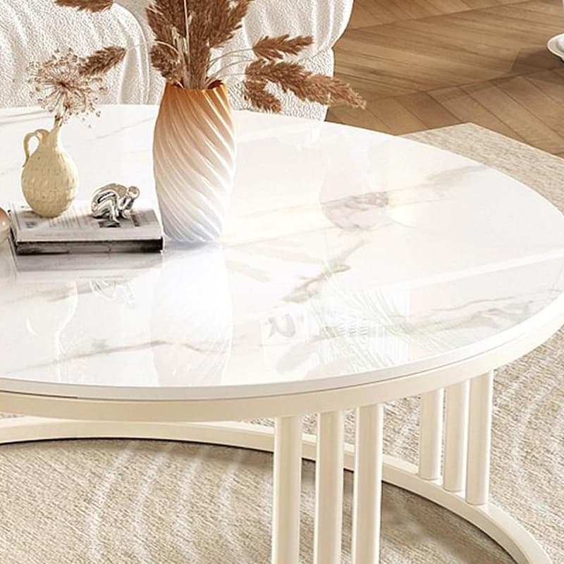 Steel Frame 2-Set Nesting Coffee Tables with Storage Drawers Glam Style Round Tables Standard Size - image 6