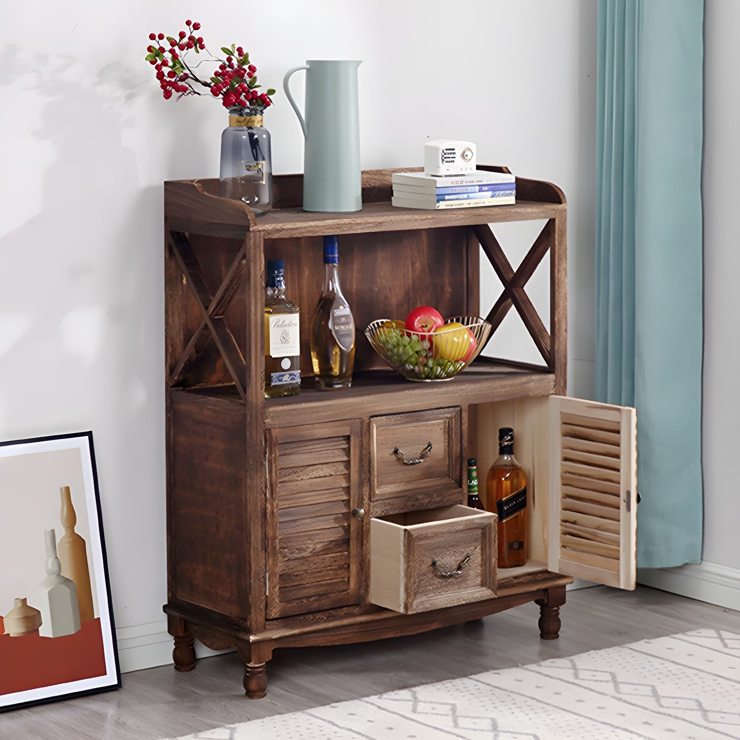 Rustic Farmhouse Wood Server - Compact Sideboard with Drawers and Open Storage - image 17