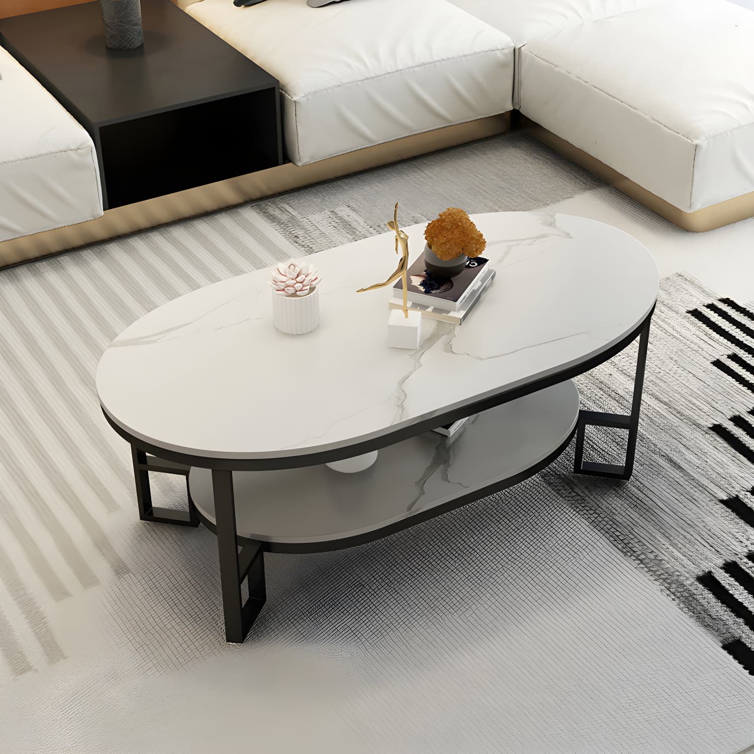 17.72" H Stone/Marble Top Coffee Table Frame Shelf Included Cocktail Table - image 17