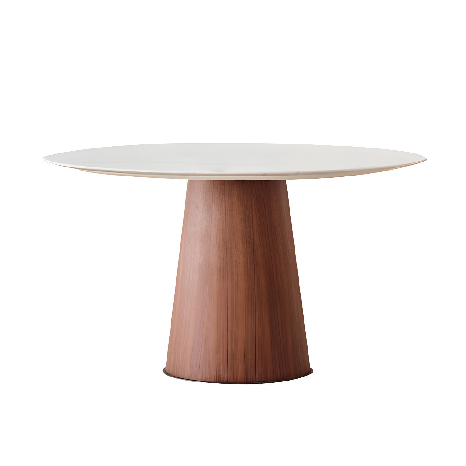 Modern Round Dining Table White Stone Tabletop with Wood Pedestal Base