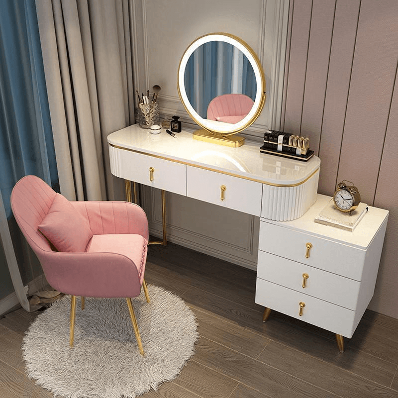 Push-Pull Vanity Set with Storage in a Modern Style, Led, Adjustable Touch Mirror, Blush Chair and Adjustable Brightness Included/Not Included