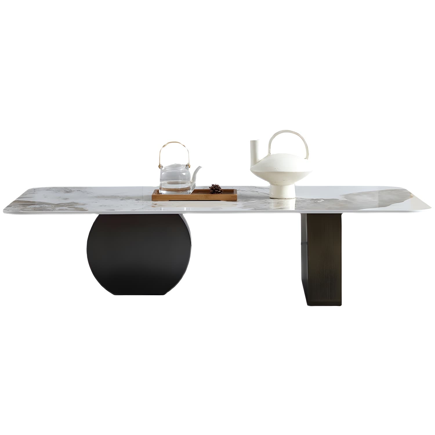 Marble White Rectangular Coffee Table Modern Round Cocktail Table - image 5