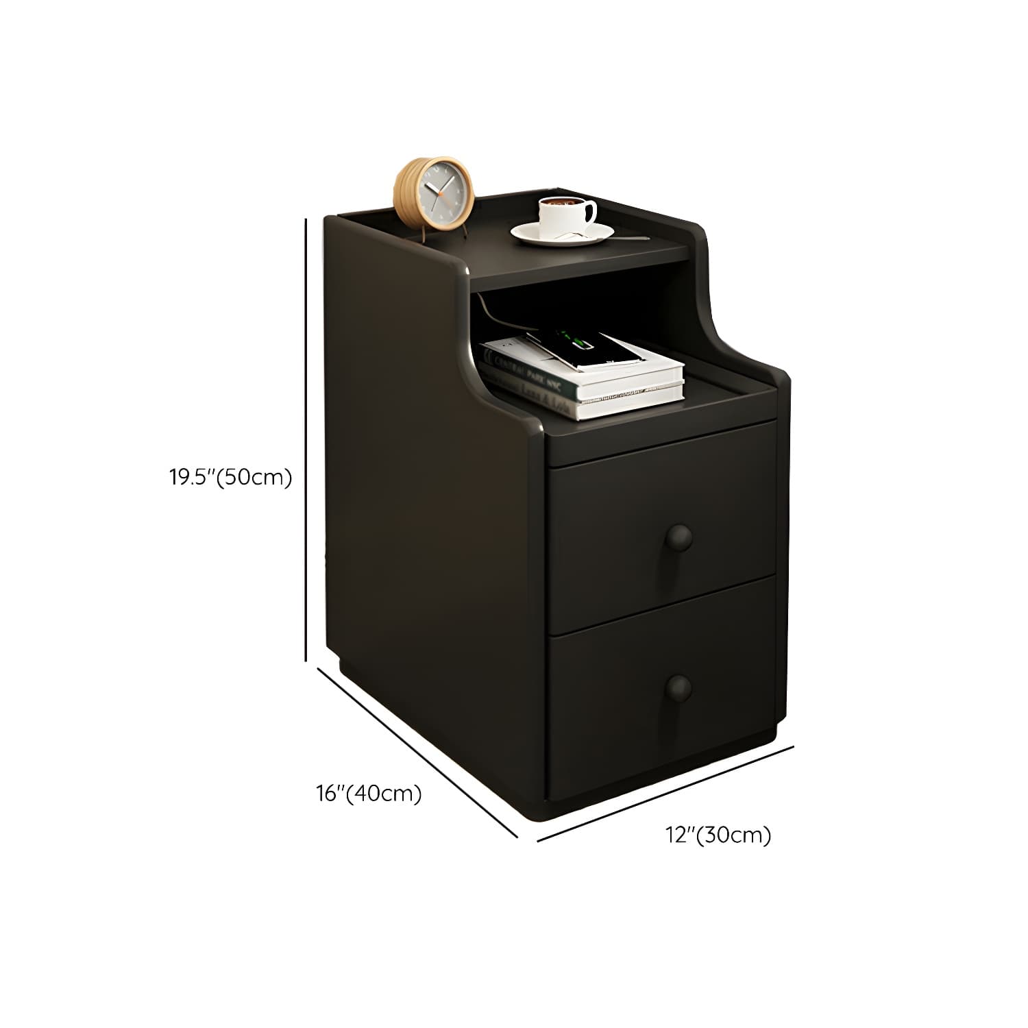 Modern Wood Open Storage Nightstand in Narrow Design with Drawers - image 15