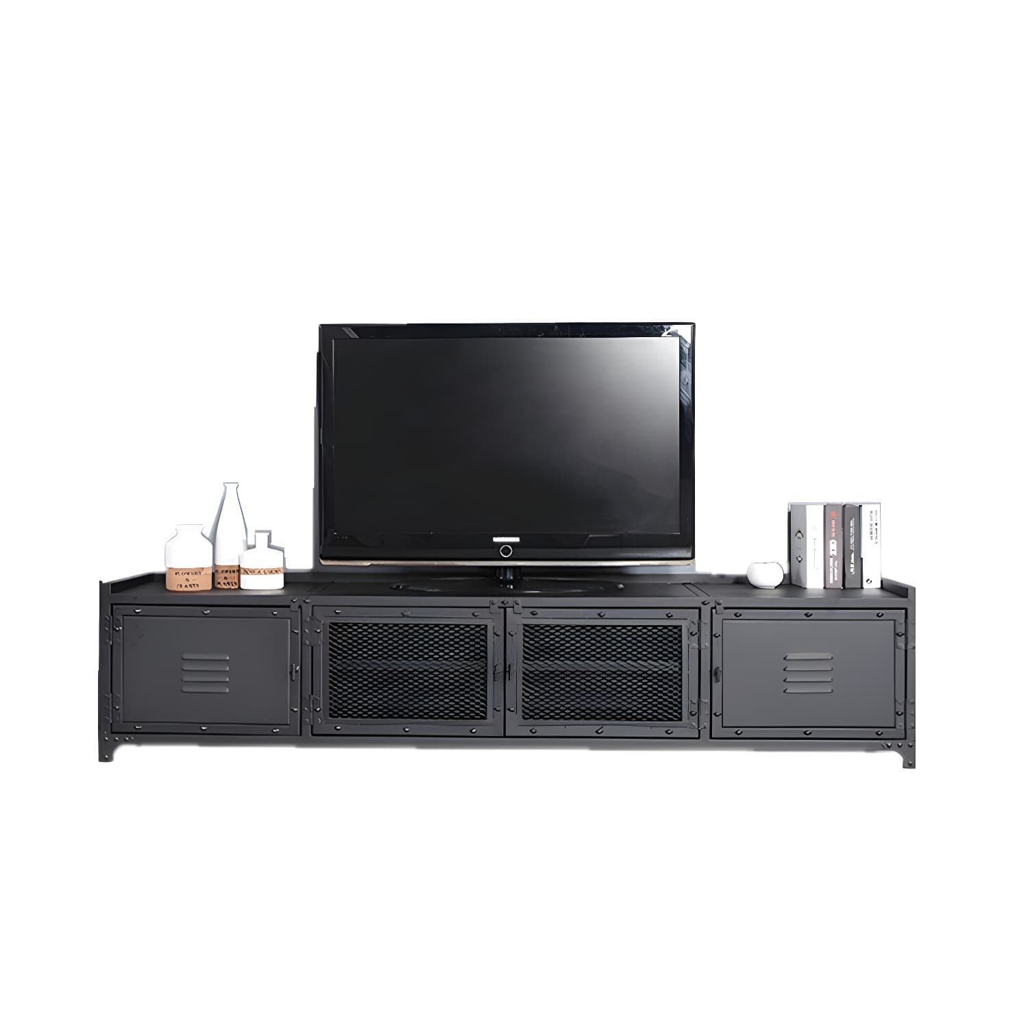 Industrial Style Metal TV Stand Black Colour Enclosed Storage TV Console with Cabinet - image 5