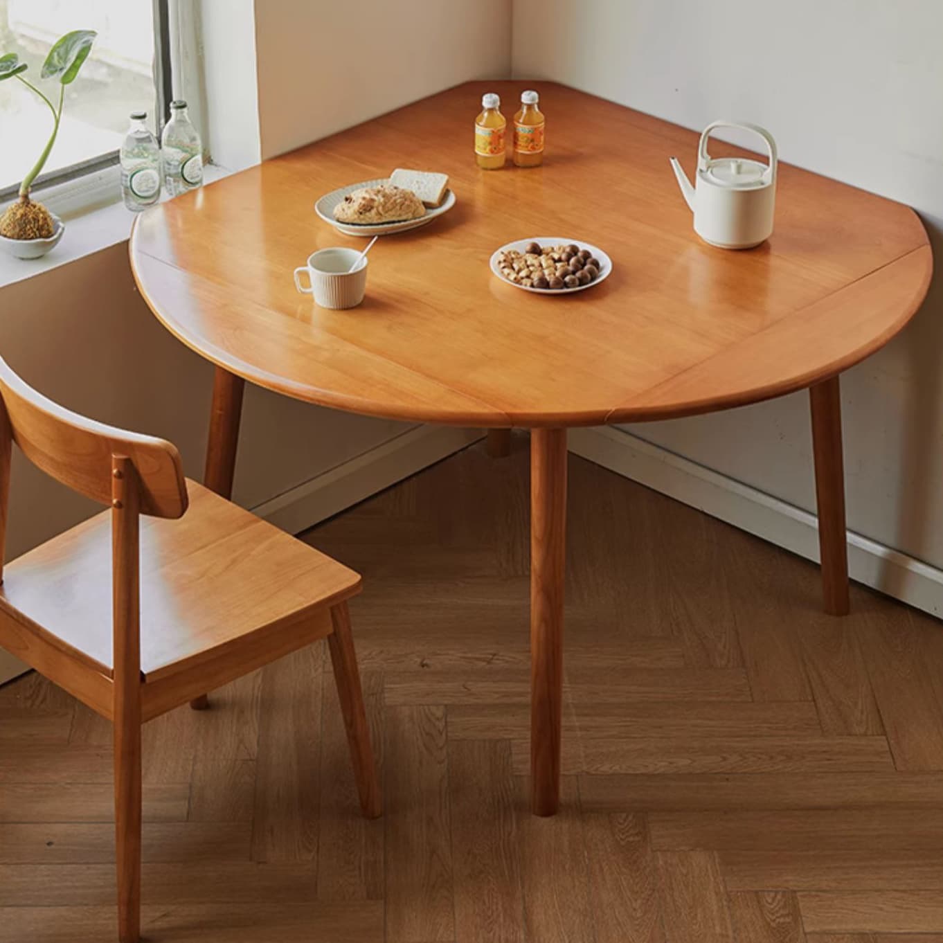 Round Wood Scandinavian Design Dining Table with Self-Storing Leaf and Extension Feature - image 15