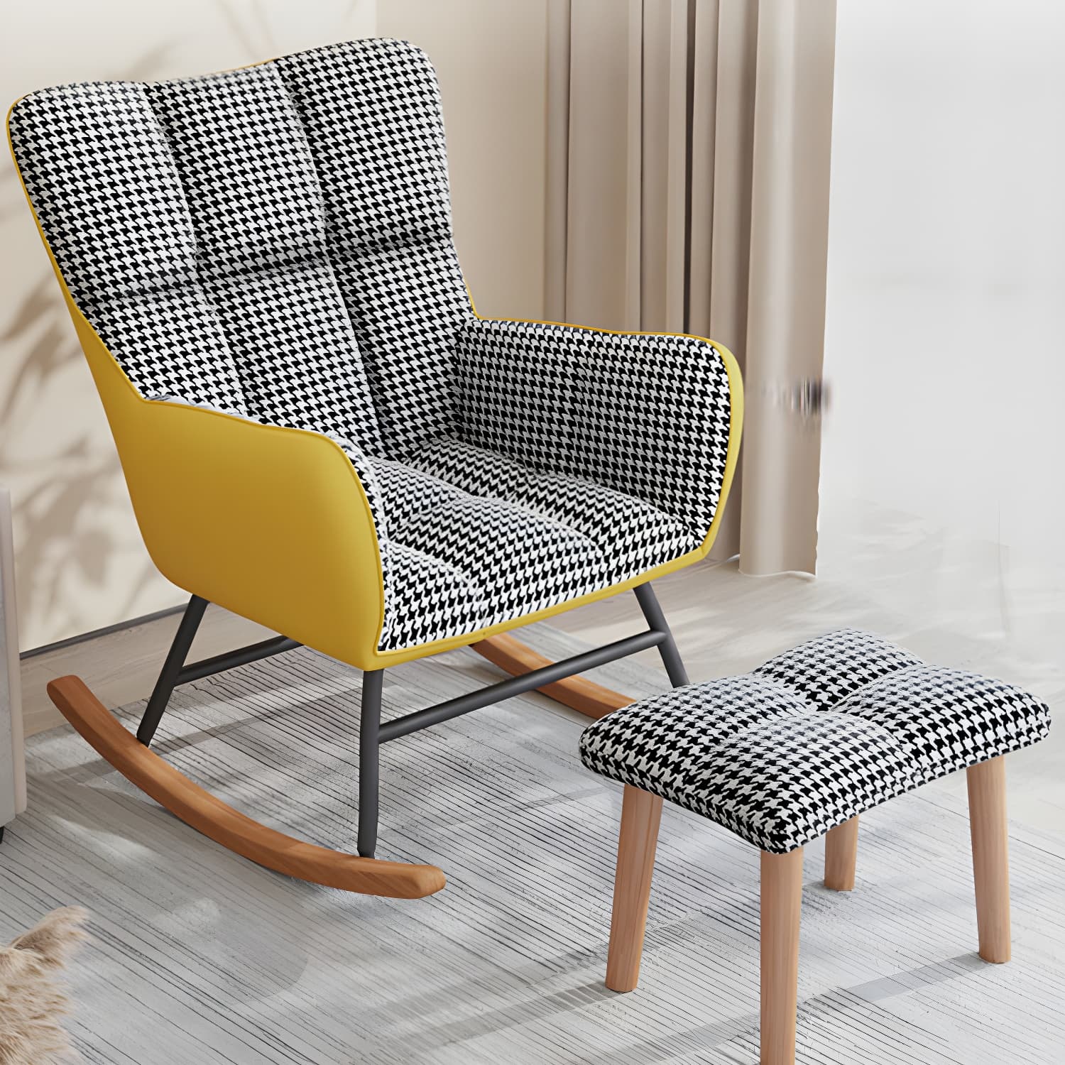 Modern Upholstered Rocking Chair for Comfort and Style - Brown Metal Legs and Track Arms - image 15