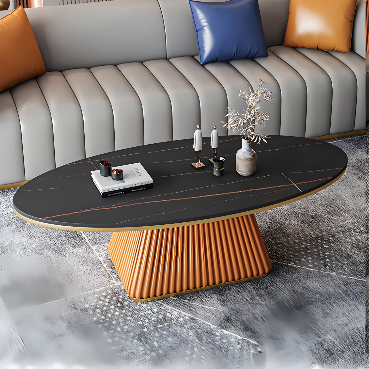 Elliptical Stone Coffee Table Pedestal 1 Single Cocktail Table - 17.72" H - image 5