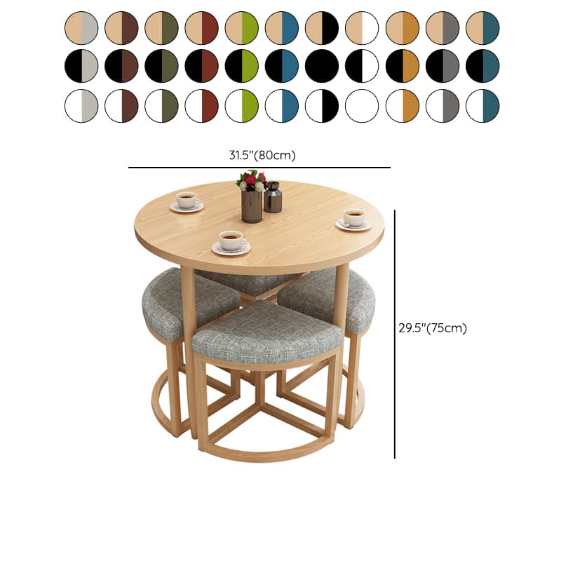 Reclaimed Wood Round Dining Table Set with Metal Toboggan Base and Upholstered Backless Chairs for 4 People - image 41