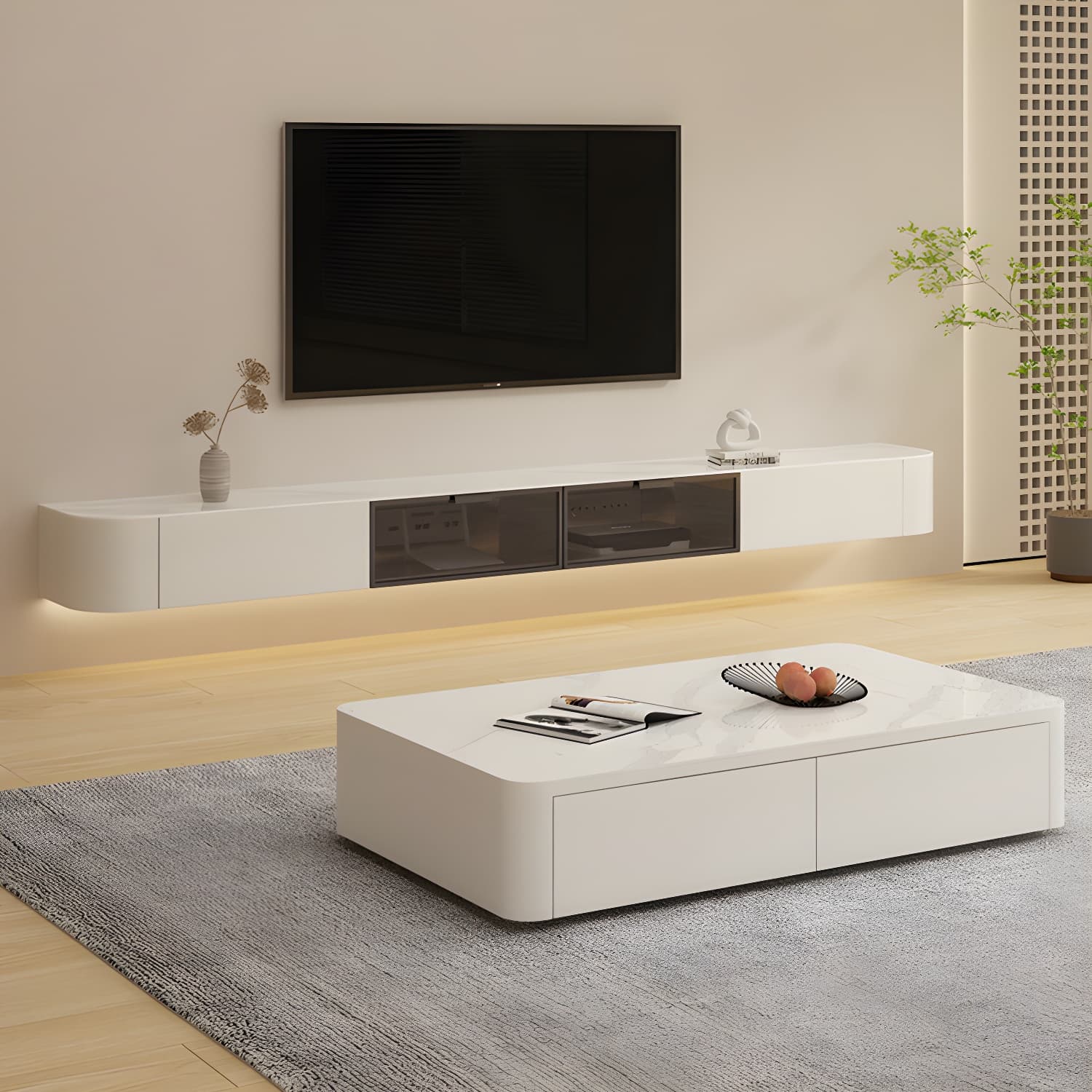Contemporary Media Console Floating TV Media Console with Drawers - image 10