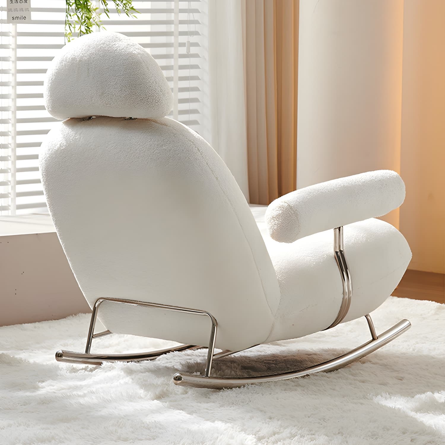 Sheepskin Rocking Chair with Cushion and Padded Seat Contemporary - image 12