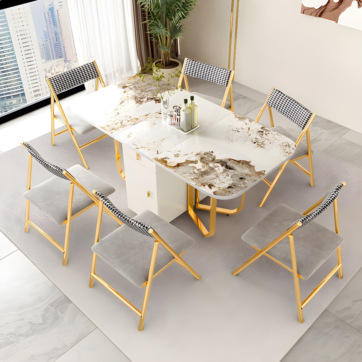 Modern Sintered Stone Dining Table Set 1/3/5/7 Pcs Folding Table and Chairs