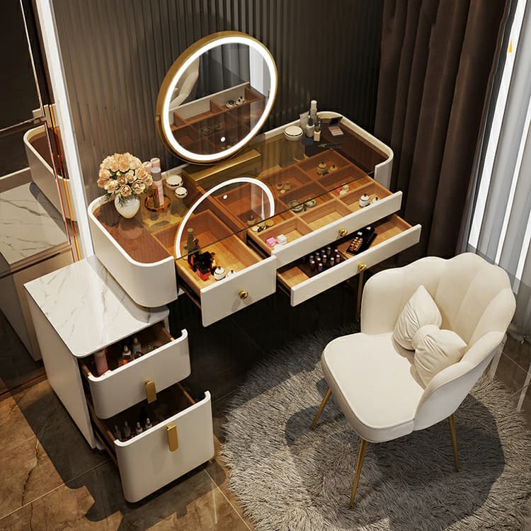 Contemporary Slate Countertop Adjustable Makeup Vanity with Drawers for Bedroom - image 5