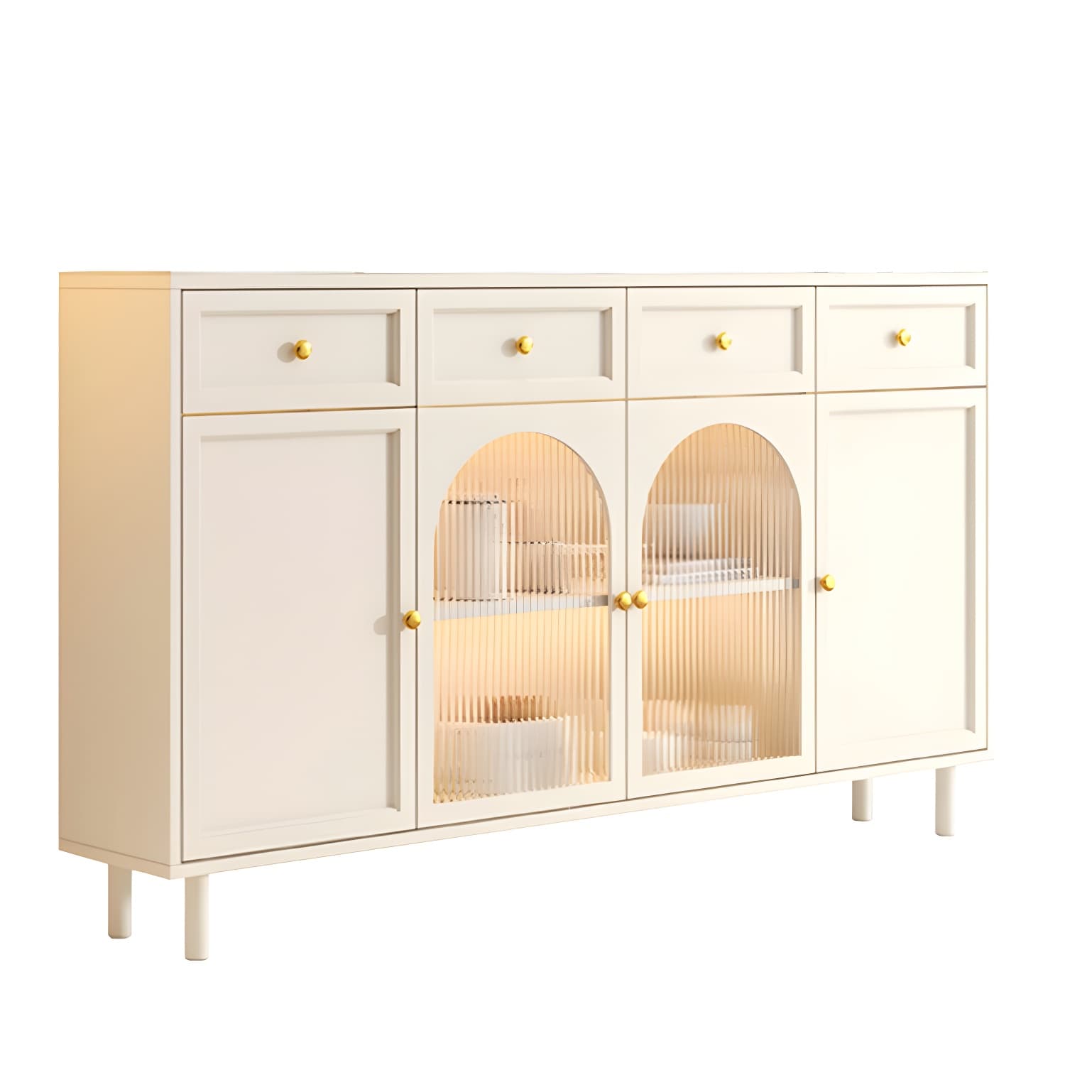 Scandinavian Wood Sideboard with Stone Countertop and Glass Doors - image 13