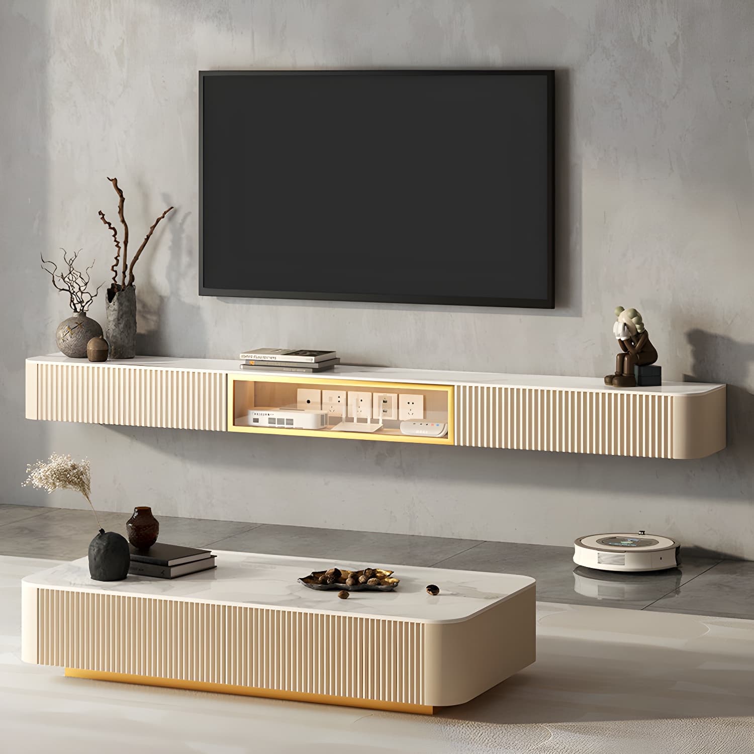 Contemporary TV Media Stand with Drawers Floating TV Stand Console - image 10