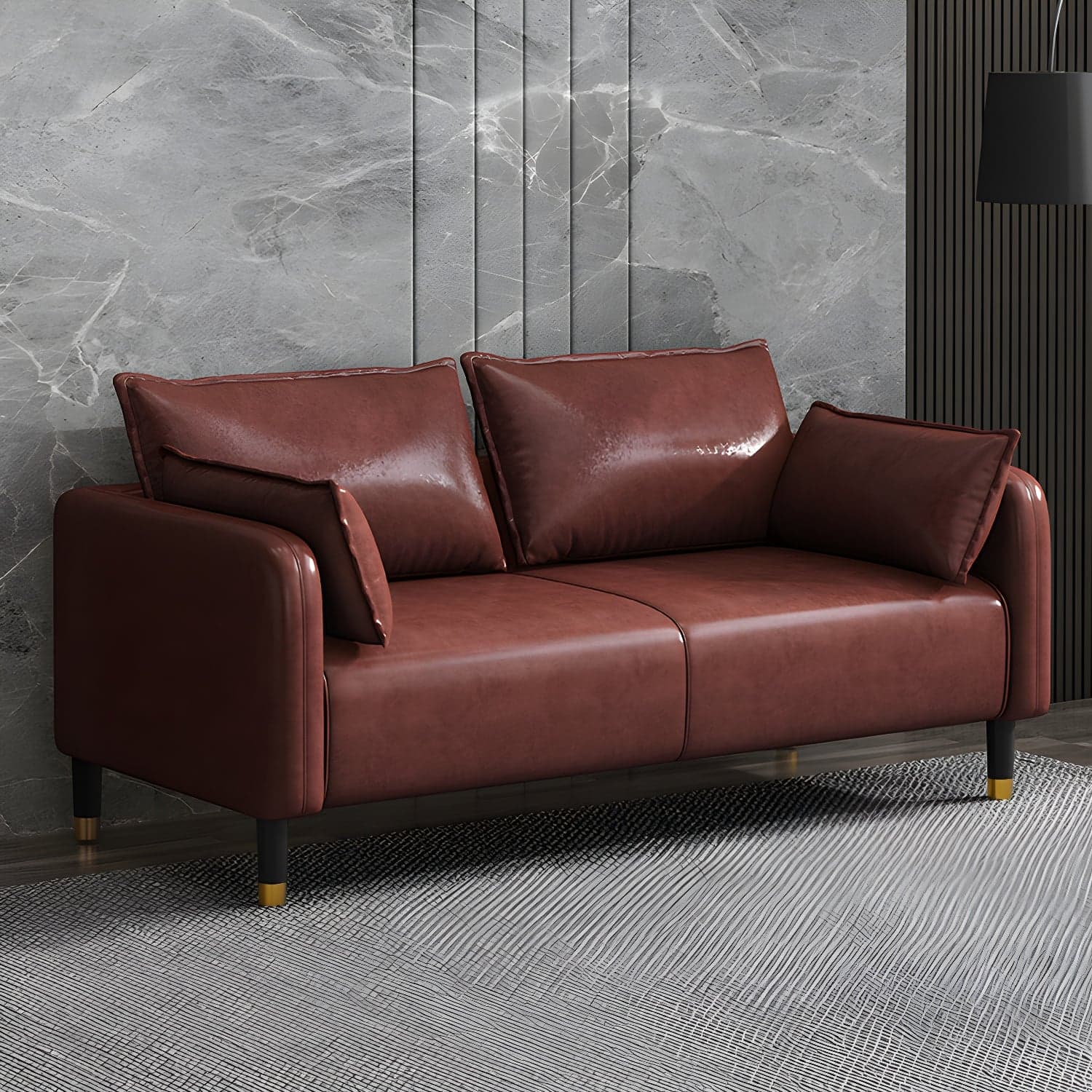 Modern 2-seat Sofa Faux Leather Tuxedo Arm Sofa with 2 Pillows - image 8