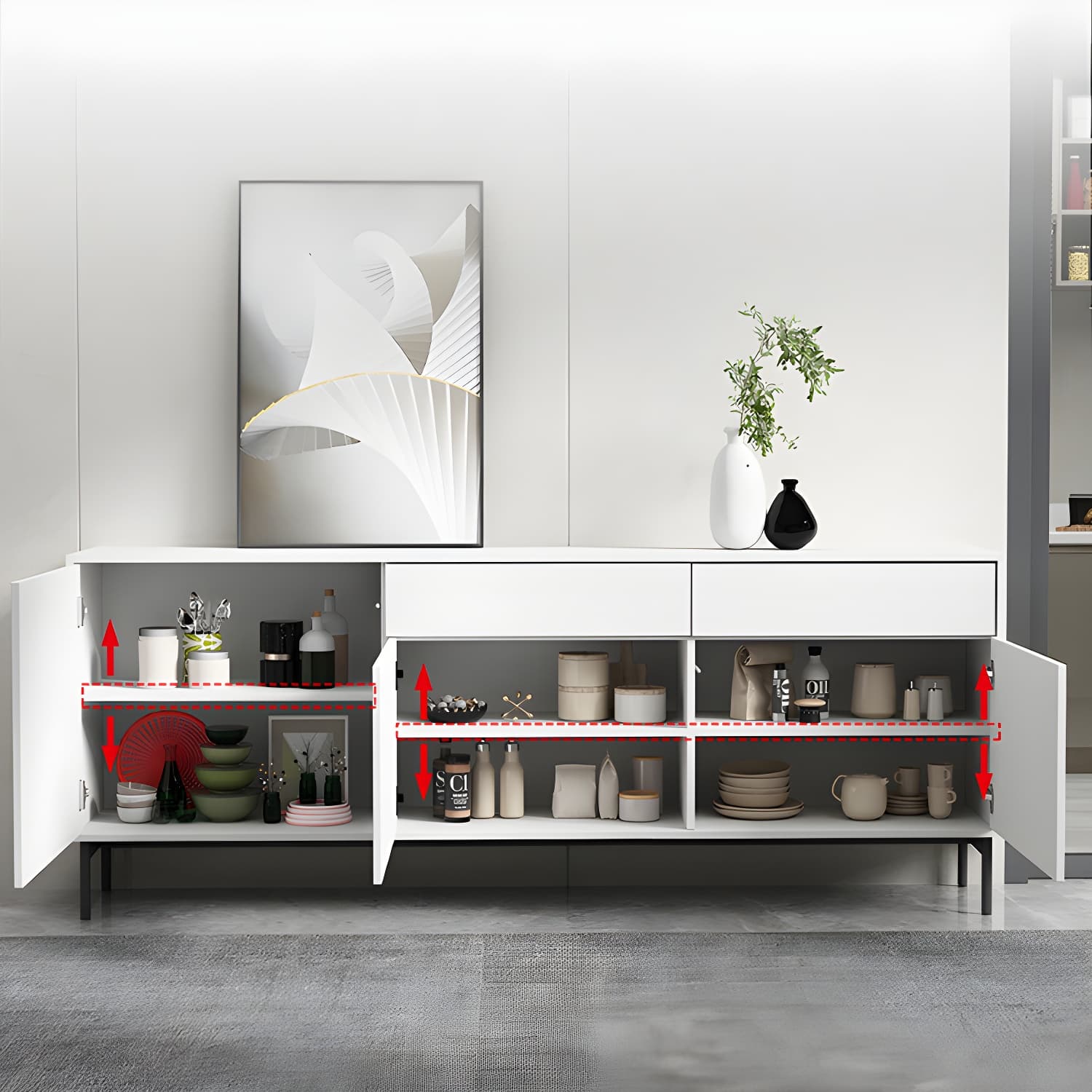 Wooden Rectangle Sideboard Cabinet Modern Kitchen Sideboard for Home - image 6